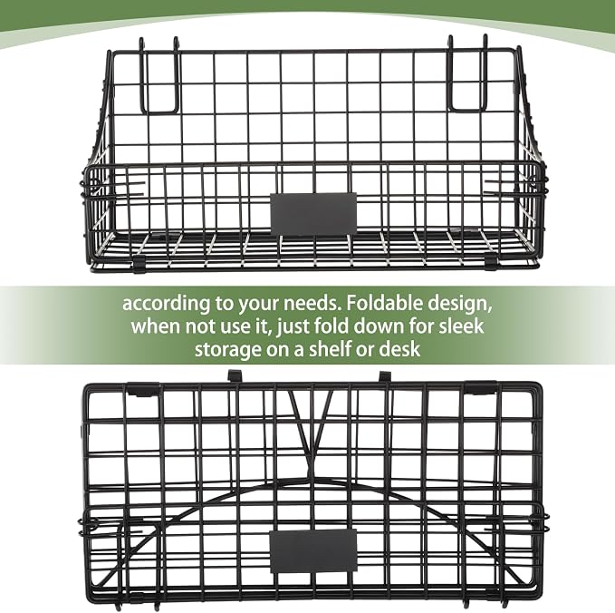 Blulu 4 Pcs Black Grid Wall Baskets, Metal Wire Wall Basket with Hooks Hanging Storage Organization Accessory for Vendor Trade Shows Kitchen Bathroom Pantry Supplies(11 x 6 x 5 Inch) - Image 5