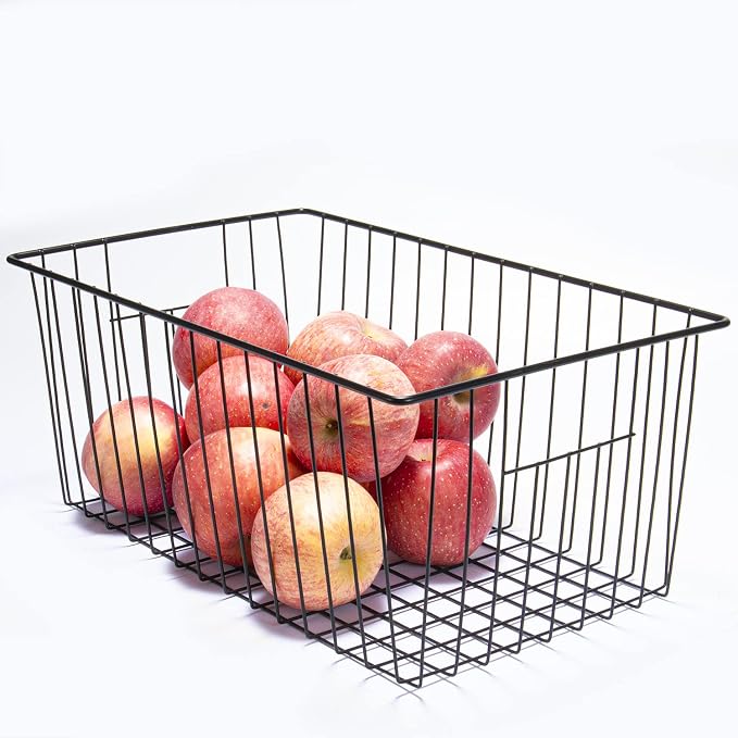 Freezer Organizer Bins - 3 Pack Stand Up Freezer Baskets for 16，17，21 cu.ft Upright Freezer, Wire Storage Baskets with Built-in Handles, Easy to Access Frozen Food Allow Air Circulation, Black - Image 2