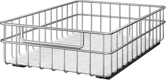 Stainless Steel Pull Out Cabinet Organizer(11.8"W x 16.5"D x 4.7"H)-1 Pack, Minimalist Design Frame, Full-Extension Slide Rails, Easy Installation for Pantry Organizers or Kitchen Cabinet Organizer by Kitstorack