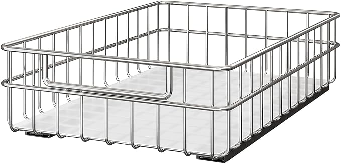 Pull out Cabinet Organizer, Stainless Steel 1-Pack (9.8"W x 16.5"D) Full-Extension Slide out Drawer, Adhesive Roll out Can Spice Storage Basket Shelf Rack for Pantry, Kitchen, Bathroom, Home Closet by Kitstorack