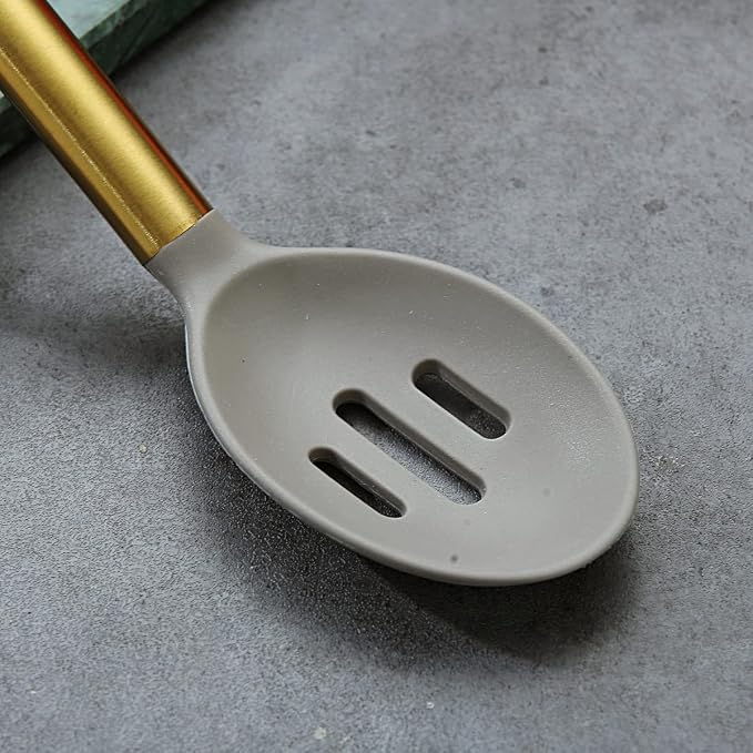 Berglander Non-stick Silicone Slotted Spoon, Titanium Gold Plated Handle, Basting Spoon, Dishwasher Safe, Easy to Clean - Image 4