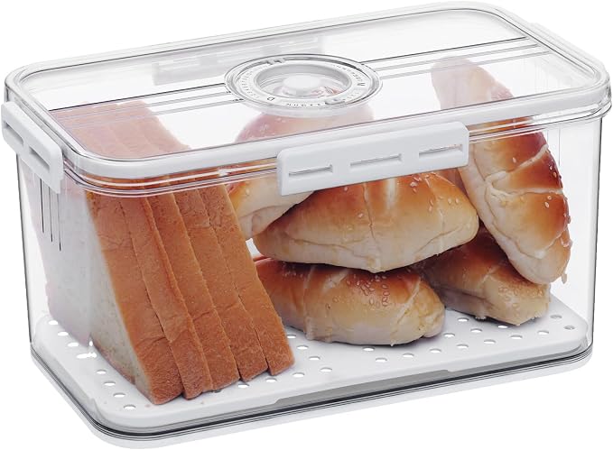 Gifhomfix Bread Box Bread Boxes for Kitchen Counter Airtight, Time Recording Bread Storage Container with Lid, Bread Keeper for Homemade Bread, Toast, Bagel, Donut and Cookies, White by Gifhomfix