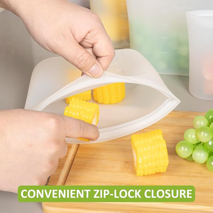 Reusable Storage Bag, 12 Pack 100% Silicone Food Storage Bags Stand Up Zip Lock Bags for Food, Freezer Microwave Oven Dishwasher Safe, 3 Extra Large(0.8 Gallon) 3 Medium 3 Small 3 X-Small, Translucent - Image 5