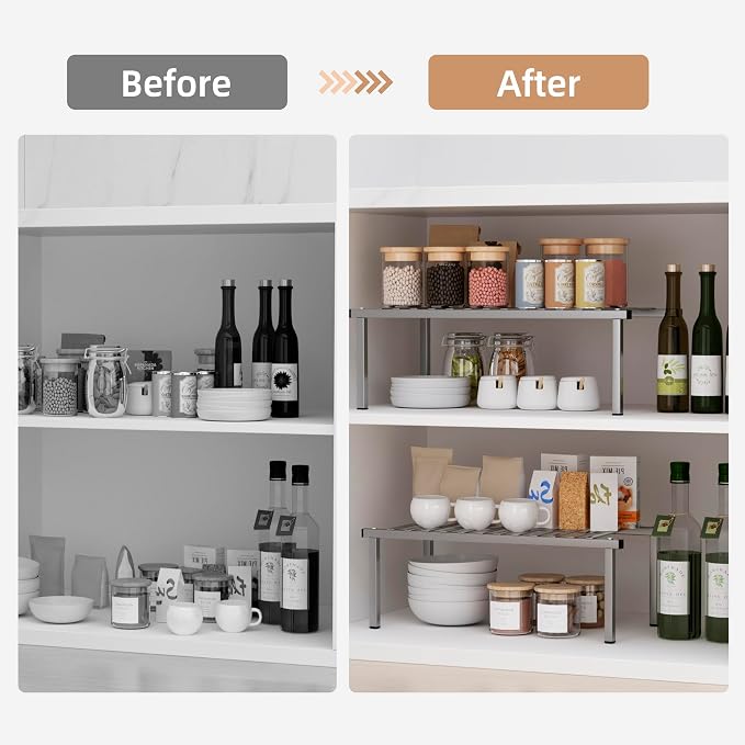 STORAGE MANIAC Expandable Cabinet Organizer Shelf, Set of 4, Gray | 15.8 inches Expandable, Stackable Wire Shelf, Spice Rack, Metal Pantry Storage for Plate Dish, Kitchen Counter Shelves - Image 4