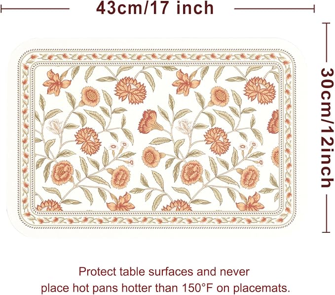 Vinyl Waterproof Placemats Set of 6 Rectangular,12"*17"-Albano A | Wipeable Beautiful Print Place Mats,Stain Resistant,Heat Resistant,Everyday Meals,Kitchen,Dinning,Holiday,Decor - Image 6