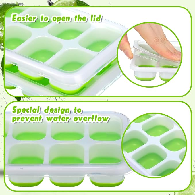 Rtteri 36 Pack Ice Cube Trays Silicone Ice Tray for Freezer Flexible 14 Cube Molds Easy Release Stackable Trays with Lid for Drinks Cocktail Coffee Baby Food (Green) - Image 4