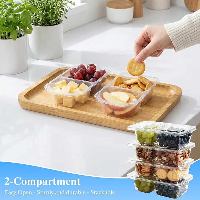 20 Pack Reusable Snack Containers with Lids - 10oz (285ml) 2-Compartment Divided Containers for School & Days Out - Image 3