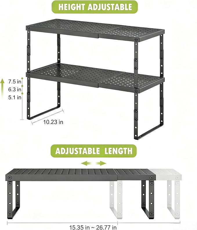 RUILALIFE Expandable Cabinet Organizer Shelf With Adjustable Height, Stackable Kitchen Countertop Organizer Rack, Adjustable Shelf Riser For Kitchen Counter, Pantry, Cupboard, Desk, Tabletop - Image 4