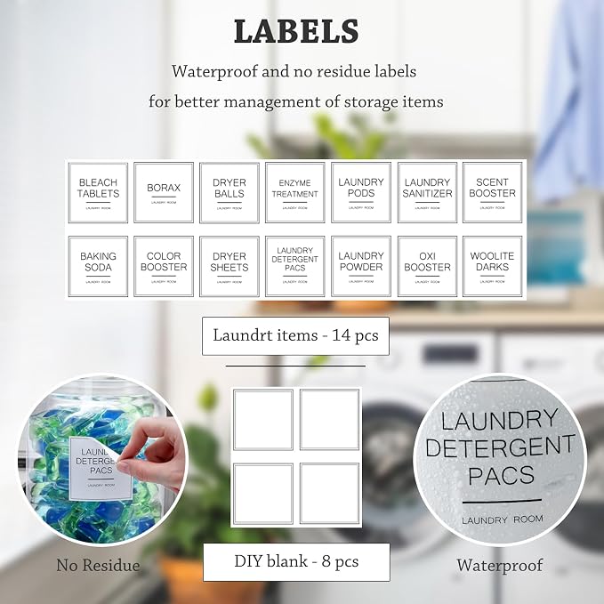 FyndraX Half Gallon Glass Jars - Large Airtight Containers with Scoop and Labels for Organization and Storage Laundry, Bath Room, Kitchen and Pantry Holder, Set of 4 - Image 6