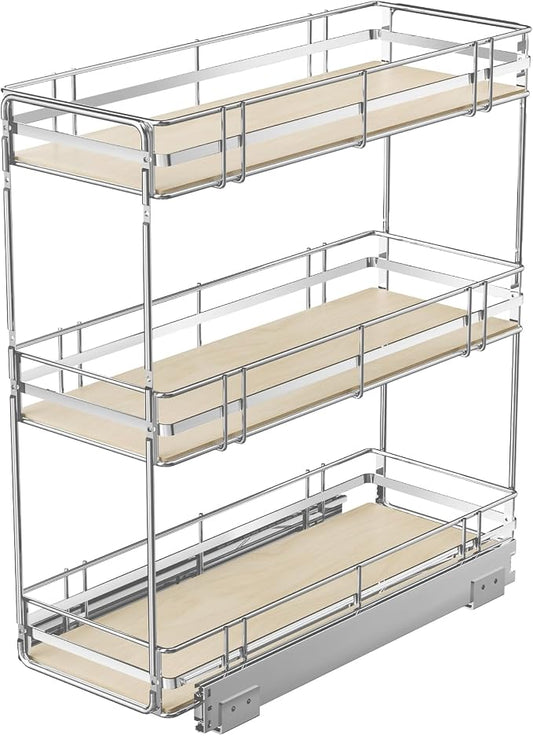 Pull Out Spice Rack Cabinet Organizer 9" W x 20½" D, 3 Tier Heavy Duty Slide Out Wood Shelf for Narrow Cabinet, Pull Out Storage for Kitchen by Unknown