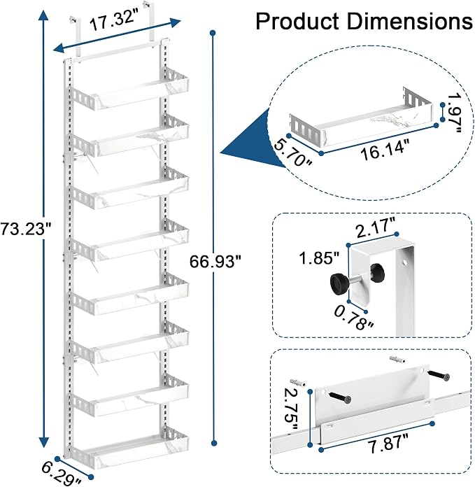 BUKFEN Over the Door Pantry Organizer, 2-IN-1 Door & Wall Mount Spice Rack | 8-Tier Adjustable Basket, 16 Hooks, Heavy-Duty Metal Over Door Spice Shelf Organization Storage for Kitchen, Bathroom, Closet - Image 7