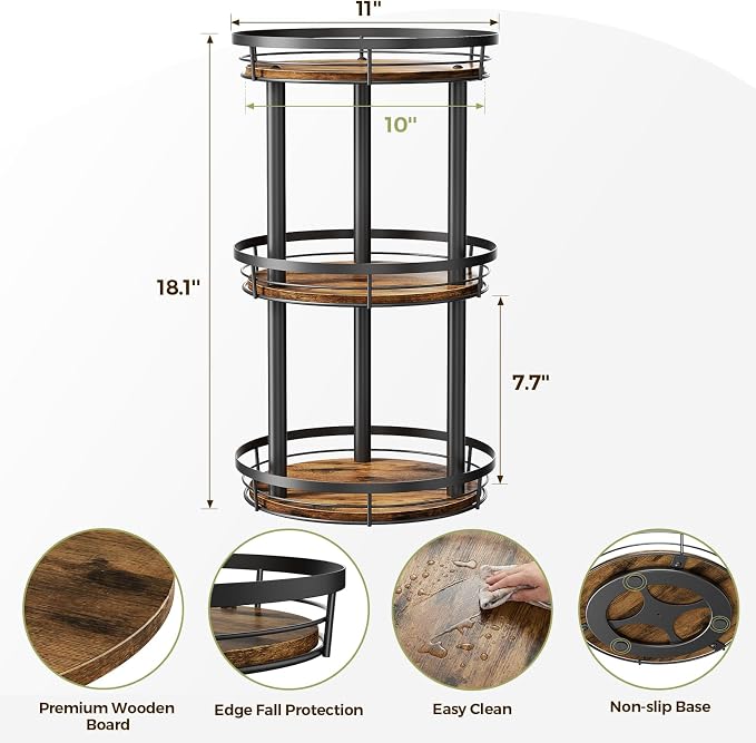 LAMU 10'' Wood Lazy Susan Spice Rack Organizer, 3 Tier Spice Organization for Cabinet, Countertop, Kitchen, Table Top, Pantry, Condiment and Seasoning Rack Organizer - Image 2