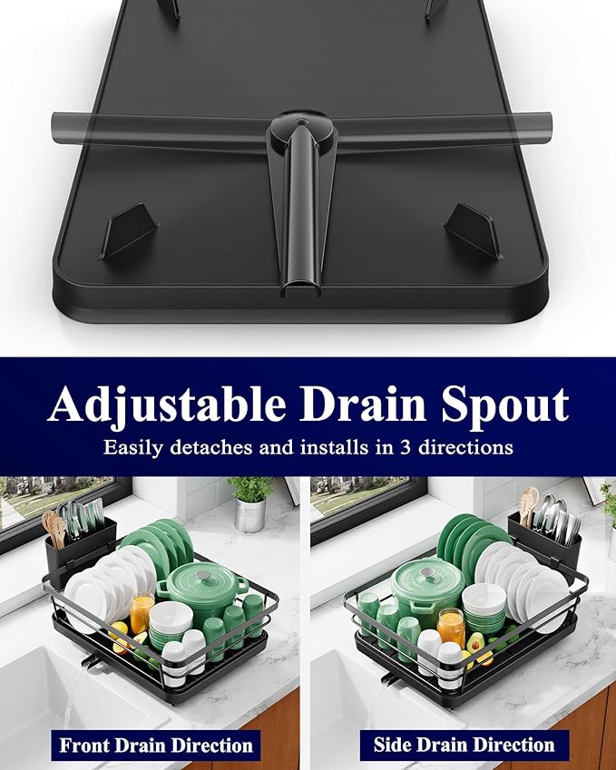 Kitsure Dish Drying Rack for Kitchen Counter, 12''W x 15.5''L, Black | Stainless Steel Sink Organization, Cutlery Holder, Home and Appartment Decor - Image 4