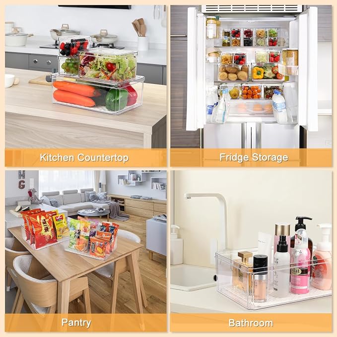 14Pack Fridge Organizer, Stackable Refrigerator Organizer Bins with Lids | BPA-Free Clear Plastic Storage Containers For Kitchen Cabinets, Fridge, Drinks, Fruits, Vegetables, Cereals, Counter Storage - Image 7