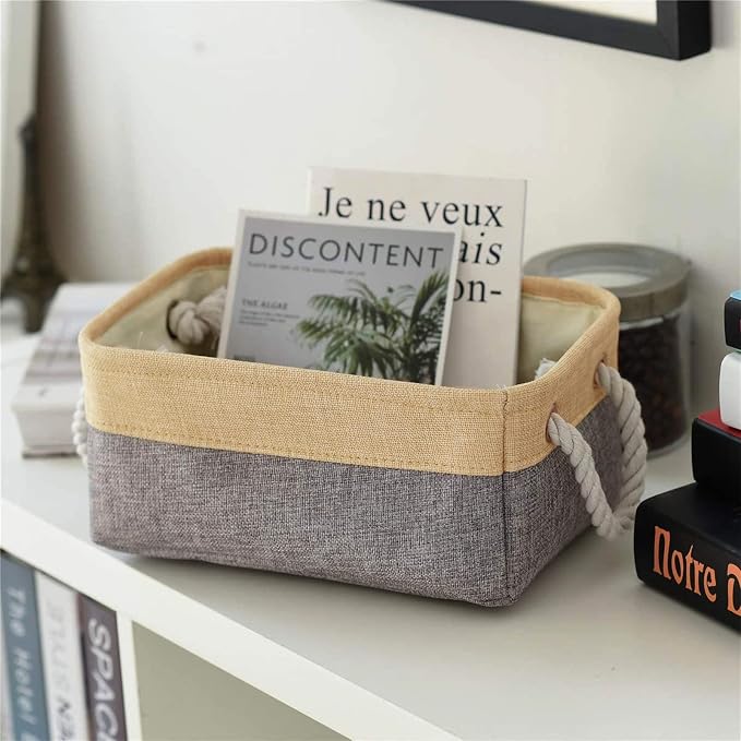 Decorative Basket Rectangular Fabric Storage Bin Organizer Basket with Handles for Clothes Storage (Gold&Grey, Medium-1Pack,13.8L*9.8W*6.7H) - Image 8