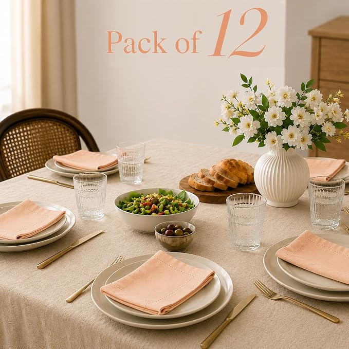 Cotton Cloth Napkins Set of 12, 18x18 Cotton Napkin Cloth Washable, Soft, Reusable Napkins for Wedding, Parties, Christmas, Thanksgiving, Everyday Use (Peach) - ALPHA Living HOME - Image 8