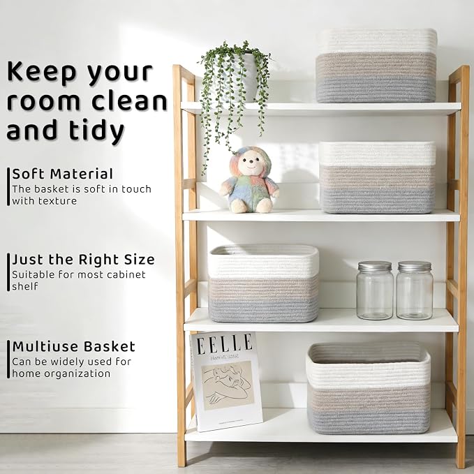 4 Pack Large Storage Baskets for Organizing, 16''Lx12''Wx8''H Woven Baskets for Storage Toys, Towels, Books, and Clothes, Cotton Rope Basket for Shelves with Handle - Image 5