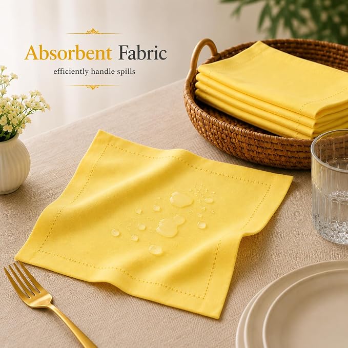 ALPHA Living HOME Cotton Cloth Napkins Set of 12, 18x18 Cotton Napkin Cloth Washable, Soft, Reusable Napkins for Wedding, Parties, Christmas, Thanksgiving, Everyday Use (Yellow) - Image 6