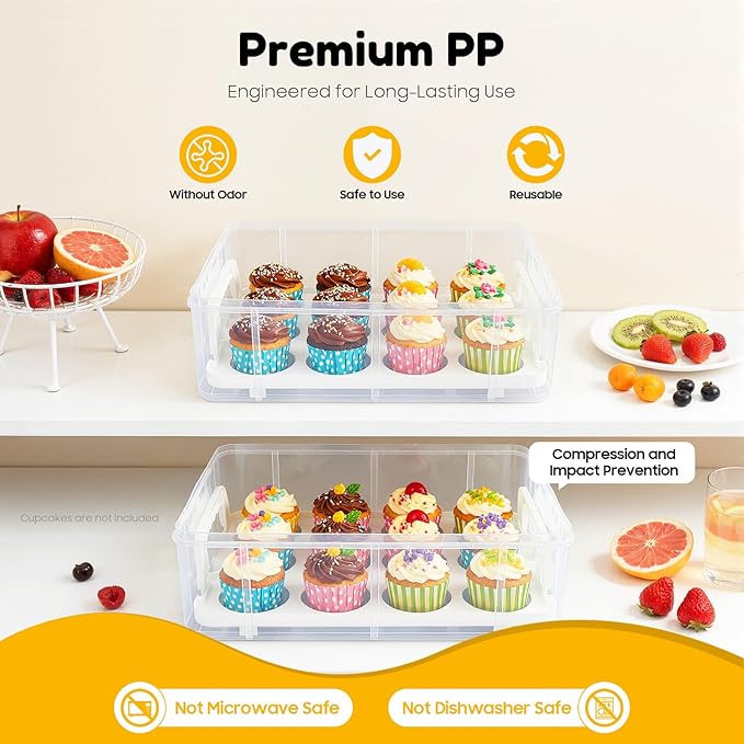 4-Tier Cupcake Carrier Stackable Storage Container,Store up to 48 Cupcakes | Plastic stackable trays with Lid and Handle. Lightweight for parties, baking, travel. Keeps cupcakes secure. BPA-free. - Image 3