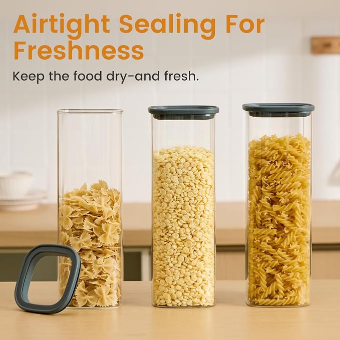 Glass Storage Jars with Lids, 2.5 Qt 3 Pack | Borosilicate Glass, Glass Lid, Large Capacity Glass Food Storage for Pasta, Flour, Cereal, Cookies, Nuts, Coffee - Image 6