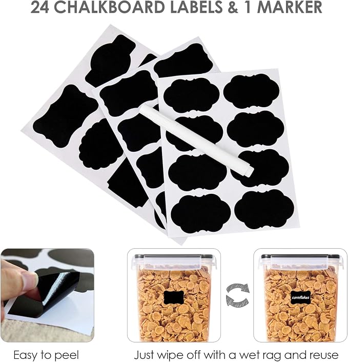 Vtopmart 3.6L Food Storage Containers, 4 PCS, Black | Airtight Seal, BPA Free, Food Grade Material, Dishwasher Safe (Not Lids), 4 Measuring Cups, 24 Labels - Image 5