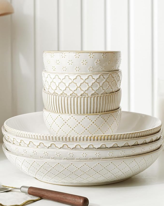 getstar Ceramic Bowl, Small Soup Bowls Set of 4 with Assorted Embossment (4.5 inch & 10 oz), Farmhouse Vintage Color Bowls for Kitchen - Image 5