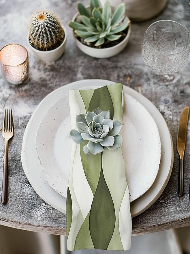 Sage Green Stripes Cloth Napkins Washable Set of 6, 20 x 20 Inch Reusable Retro Farmhouse Abstract Lines Dinner Table Napkins Cloth Bulk for Weddings Kitchen Restaurants Hotel Events Parties - Image 3