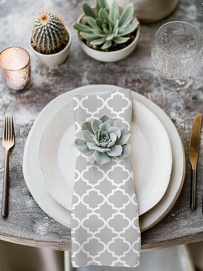 Cloth Napkins Set of 4-20x20 Inches, Light Gray Washable Reusable Table Napkins, Minimalist Boho Abstract Ethnic Motifs Soft & Absortbent Dining Napkin for Party Wedding Hotel Restaurant - Image 3