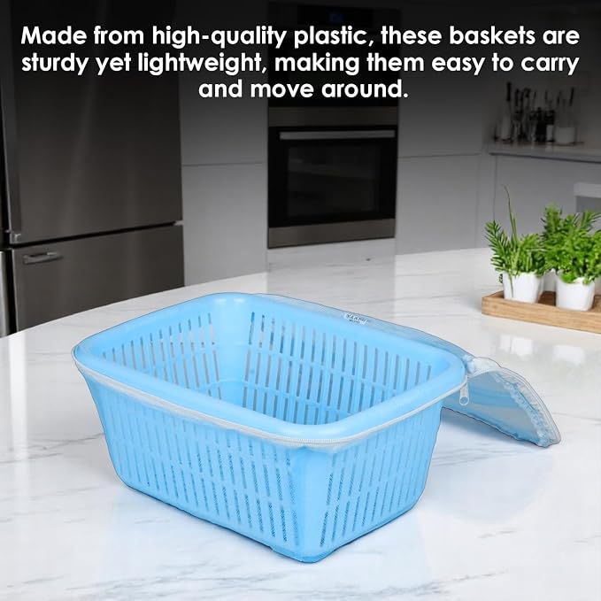Go Hooked Multipurpose Plastic Storage/Gift Basket With Net Cover | Stylish Basket With Zip Net Cover Pack Of 2 Blue). - Image 3