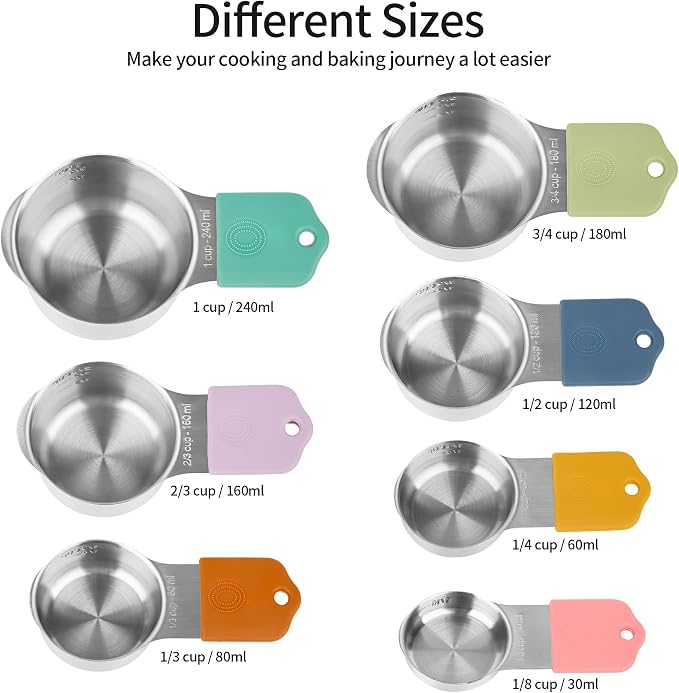 Magnetic Measuring Cups & Spoons Set 15, Stainless Steel Measuring Cups and Spoons Set, Color Heavy Duty Metal Measuring Cups&Spoons Set w/Leveler & Measure Equivalents for Cooking & Baking - Image 3