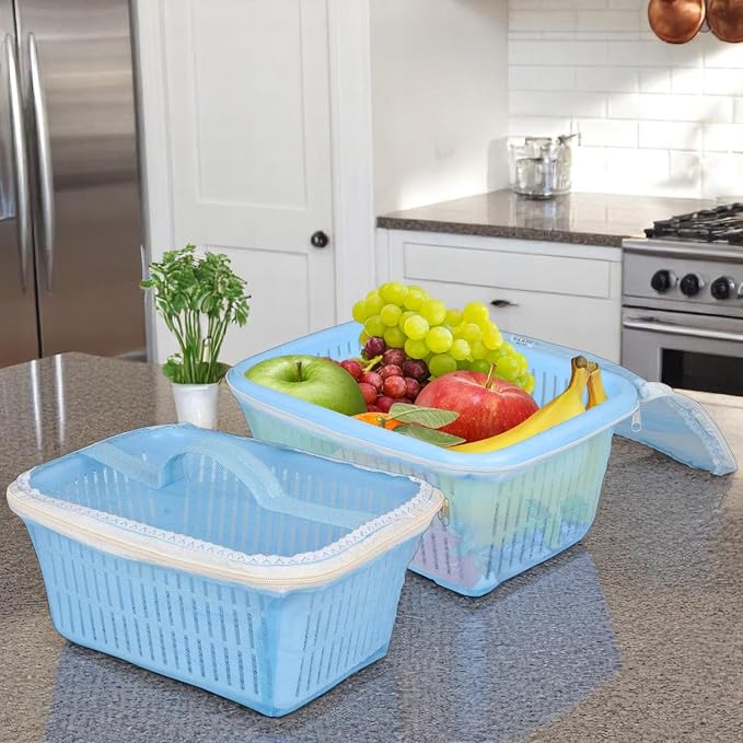 Go Hooked Multipurpose Plastic Storage/Gift Basket With Net Cover | Stylish Basket With Zip Net Cover Pack Of 1 (Blue). - Image 2
