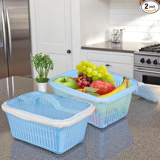 Go Hooked Multipurpose Plastic Storage/Gift Basket With Net Cover | Stylish Basket With Zip Net Cover Pack Of 2 Blue). by Go+Hooked