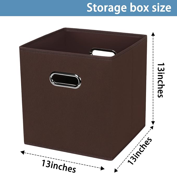 Black Fabric Cubby Storage Bins,13x13x13 Inches ,Cube Organizer Bin Foldable Storage Boxes with Dual Handles Fabric Organizer Box and collapsible Storage basket,Set of 3,Coffee - Image 2