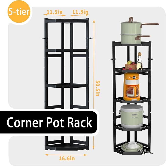 5-Tier Multifunctional Adjustable Pan & Pot Rack for Kitchen, Pan Organizer, Pot Organizer Organization & Storage, Pot Lid Organizer (Corner 5-tier wall mount) - Image 3