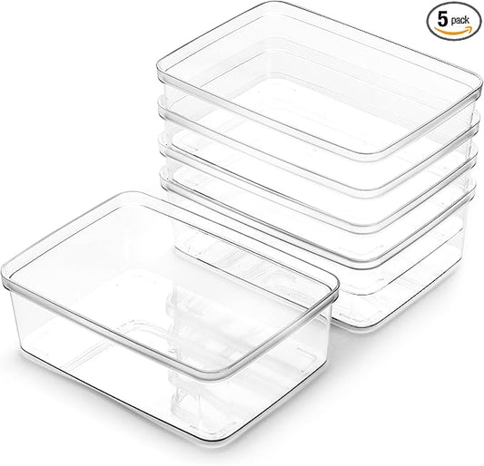 BINO | Plastic Storage Bins, X-Small - 5 Pack | THE LUCID COLLECTION | Multi-Use Built-In Handles BPA-Free Clear Storage Containers | Fridge Organizer | Pantry & Home Organization by BINO