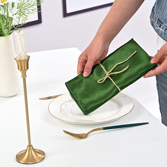 50 PCS Green Square Satin Cloth Napkins, 20 X 20 Inch | Soft Smooth, Washable Reusable, Silk Dinner Table Napkins Bulk, for Weddings Parties Banquets Dining and Restaurants - Image 6