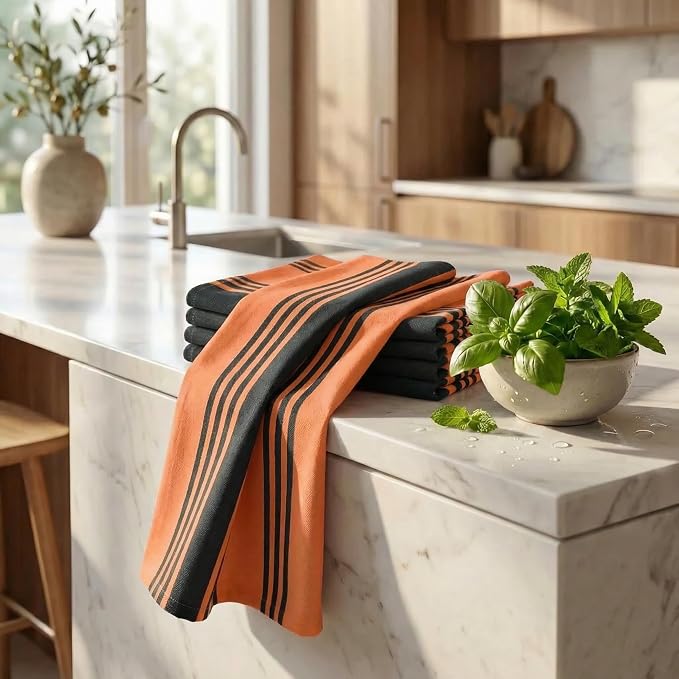 Urban Villa Kitchen Towels Cotton Dish Towels 20”x30” (Set of 6) Orange Blk - Image 6