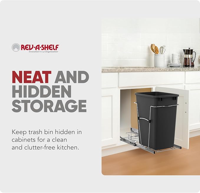 Rev-A-Shelf Pullout Trash Can for Kitchen Cabinets, Black Waste Bin, 35 Qt | Large Capacity Garbage/ Recycling Waste Container, Heavy Gauge Metal Wire Construction w/Full Extension Slides, RV-12KD-18C S - Image 5