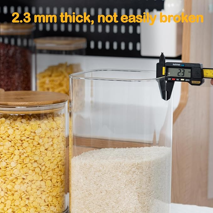 D2scrma 115oz Airtight Glass Square Storage Canister with Bamboo Lid Set of 1 (3400ml) Gallon Glass Jars Large Kitchen Canister for Sugar, Flour, Cookies and Coffee beans (‎with Black Lable) - Image 5