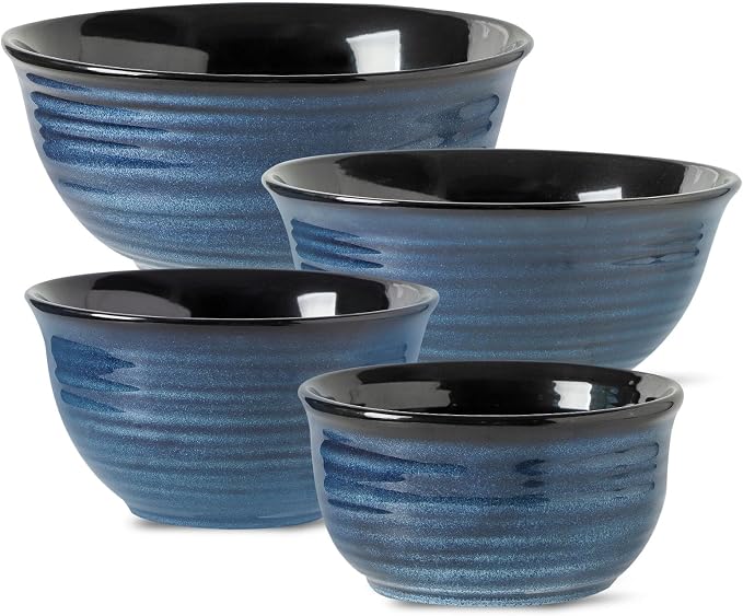 Hasense Mixing Bowls Set, Porcelain Large Salad Bowls for Cooking, Baking, Prepping, Serving, Blue Nesting Dishes for Housewarming Gift, Microwave Dishwasher Safe, 2.8/2.1/1.0/0.5 Qt by Hasense