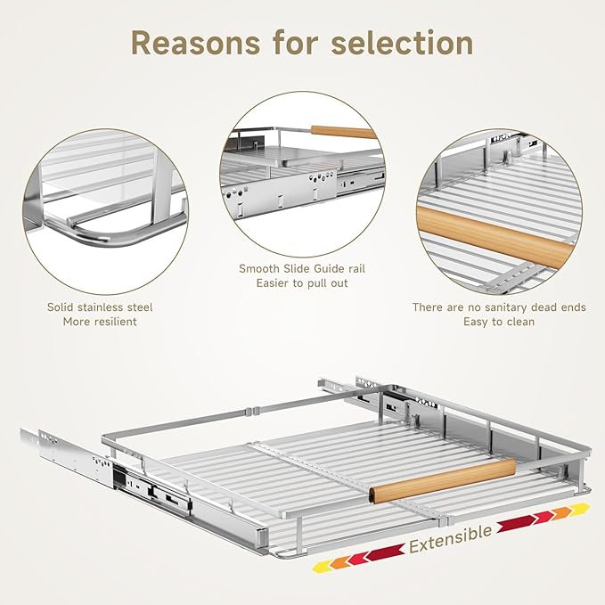 12.3~18.5"x22.5" Pull Out Cabinet Organizer，2Pack Expandable Sliding Cabinet Shelves，Side Mounting - Image 4