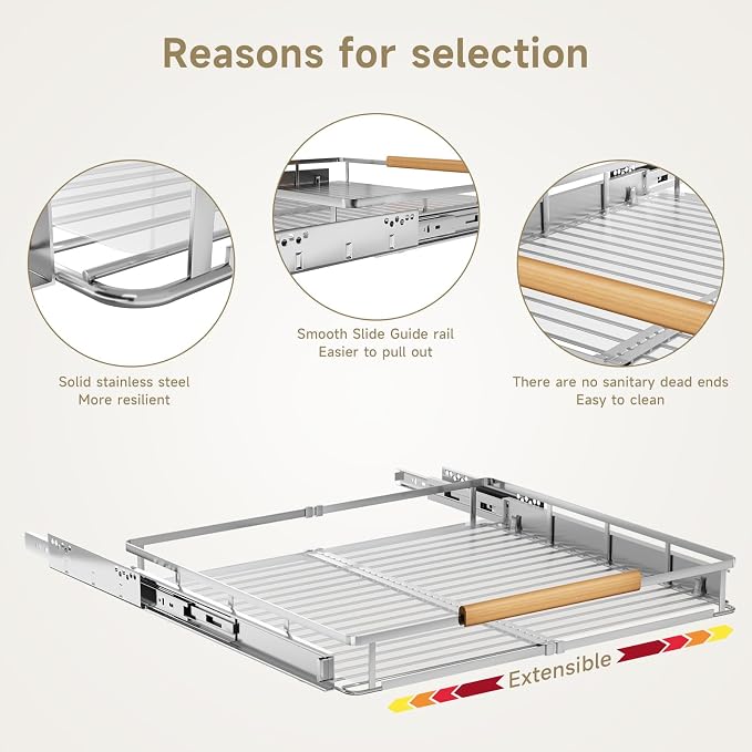 17.1~28"x22.5" Pull Out Cabinet Organizer，2Pack Expandable Sliding Cabinet Shelves，Side Mounting - Image 4