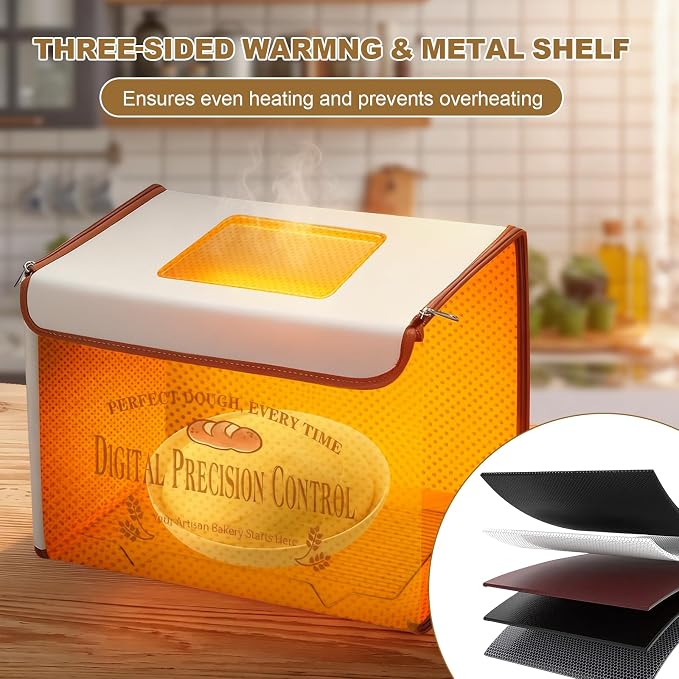 Bread Proofing Box, Folding Dough Proofing Warming Box with 50-113℉ Temp Control & 48h Timer, Proofer Oven with Metal Rack, Ideal for Sourdough, Bread Baking, Pizza, Yogurt, Kombucha, 5-Layer Fabric - Image 2