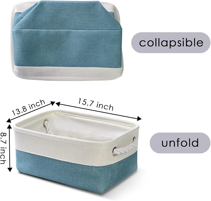 Fabric Storage Bin with Handles,Storage Basket for Home Storage and Organization, Shelf Basket with Cover for Living Room Bedroom Decor Closet（White & Green,Small ,11.8L×7.9W×5.2H - Image 9