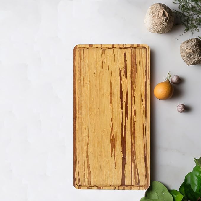 BambooMN Rectangular Nested Bamboo Serving Tray - Tiger Stripe - 17 x 9 x 0.75 - Image 2