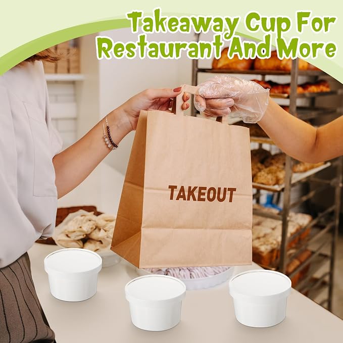 Fulmoon 100 Pack Paper Soup Containers with Lids Disposable Paper Food Containers with Vented Lid Kraft Ice Cream Cake Dessert Cups Soup Bowl for Party Hot Food Fruit Microwave(6 oz,White) - Image 6