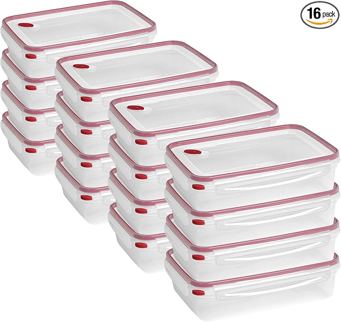 Sterilite Ultra-Seal 16 Cup Rectangle, Airtight Food Storage Container, Latching Lid, Microwave and Dishwasher Safe, Clear With Blue Gasket, 16-Pack by Sterilite