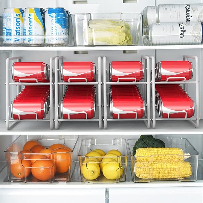 MOOACE 4 Pack Can Organizer for Pantry, Soda Can Dispenser Rack, White | Stackable Canned Food Storage, Beverage Soup Cans Holder Fridge & Kitchen Cabinet Organizers and Storage - Image 7
