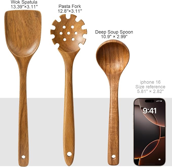 Wooden Spoons for Cooking, 3-Piece Acacia Wood Kitchen Utensil Set, Nonstick Safe Wooden Spoons, Smooth Heat-Friendly Cooking Utensils for Everyday Meals(A03) - Image 7