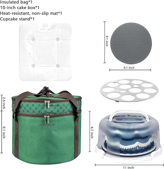 TMRIOPELP Tall Cake Carrier with Lid and Handle Insulated Cake Container Cake Transport Carrier Ideal for Pies Cupcakes and Pastries Perfect for Safe and Secure Cake Delivery (Green, 10 inch) - Image 2
